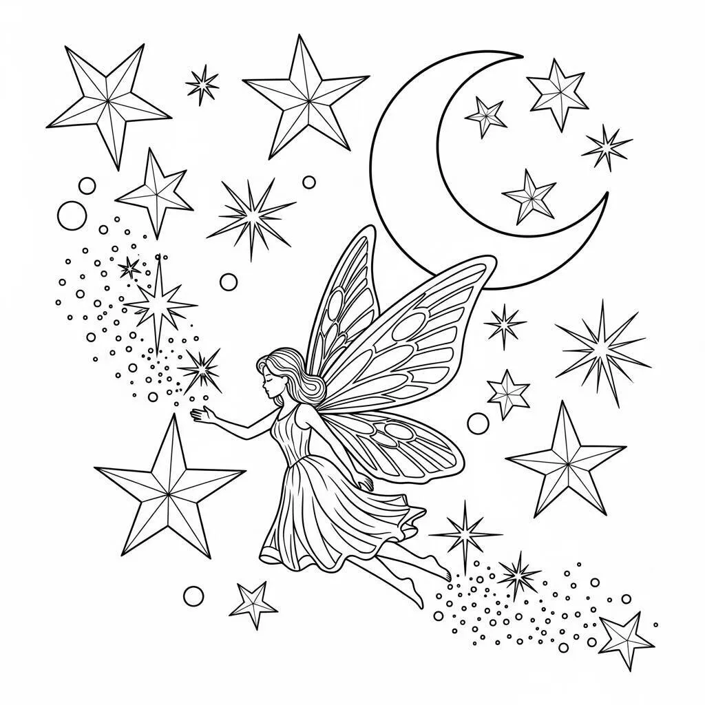 Desenho de Fada com Estrelas para Colorir