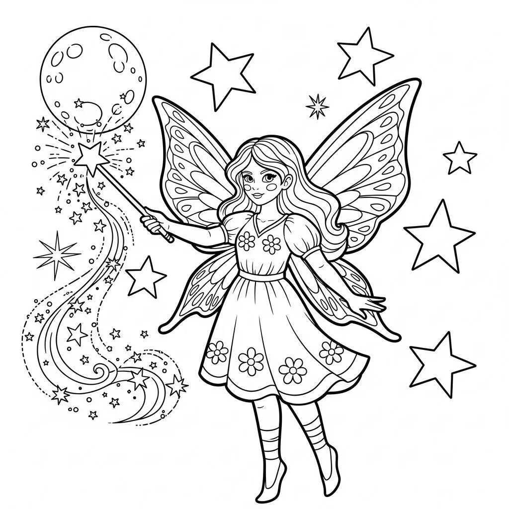Desenho de Fada com Varinha Mágica para Colorir