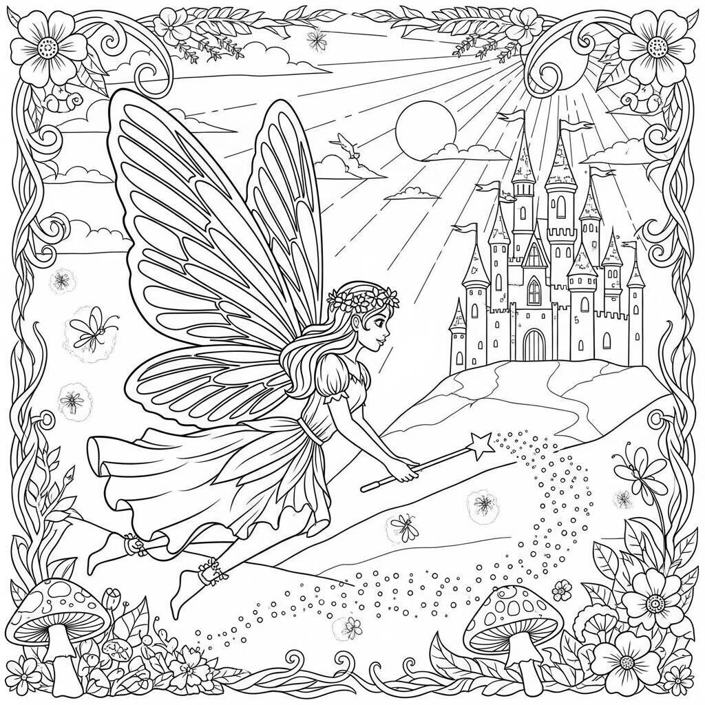Desenho de Fada de Conto de Fadas para Colorir
