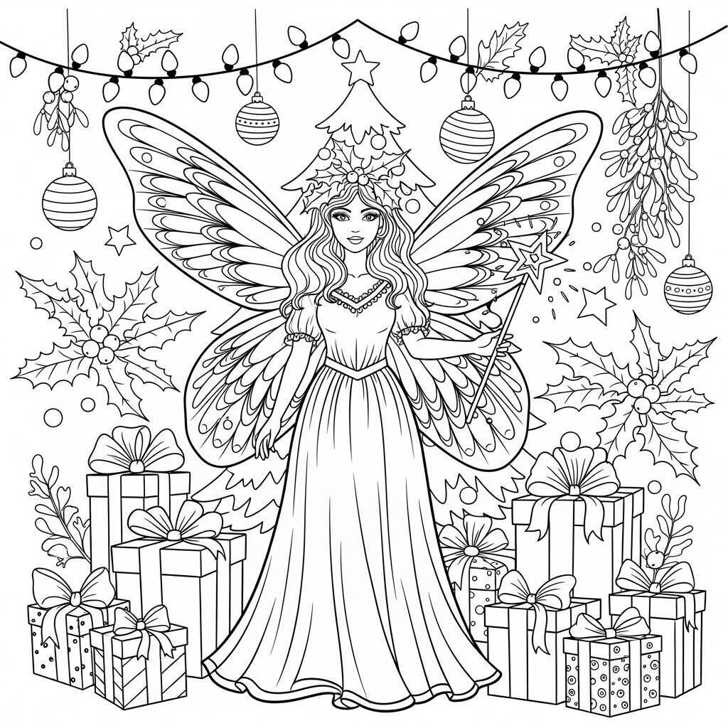 Desenho de Fada de Natal para Colorir