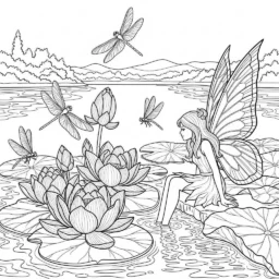 Desenho de Fada em um Lago para Colorir