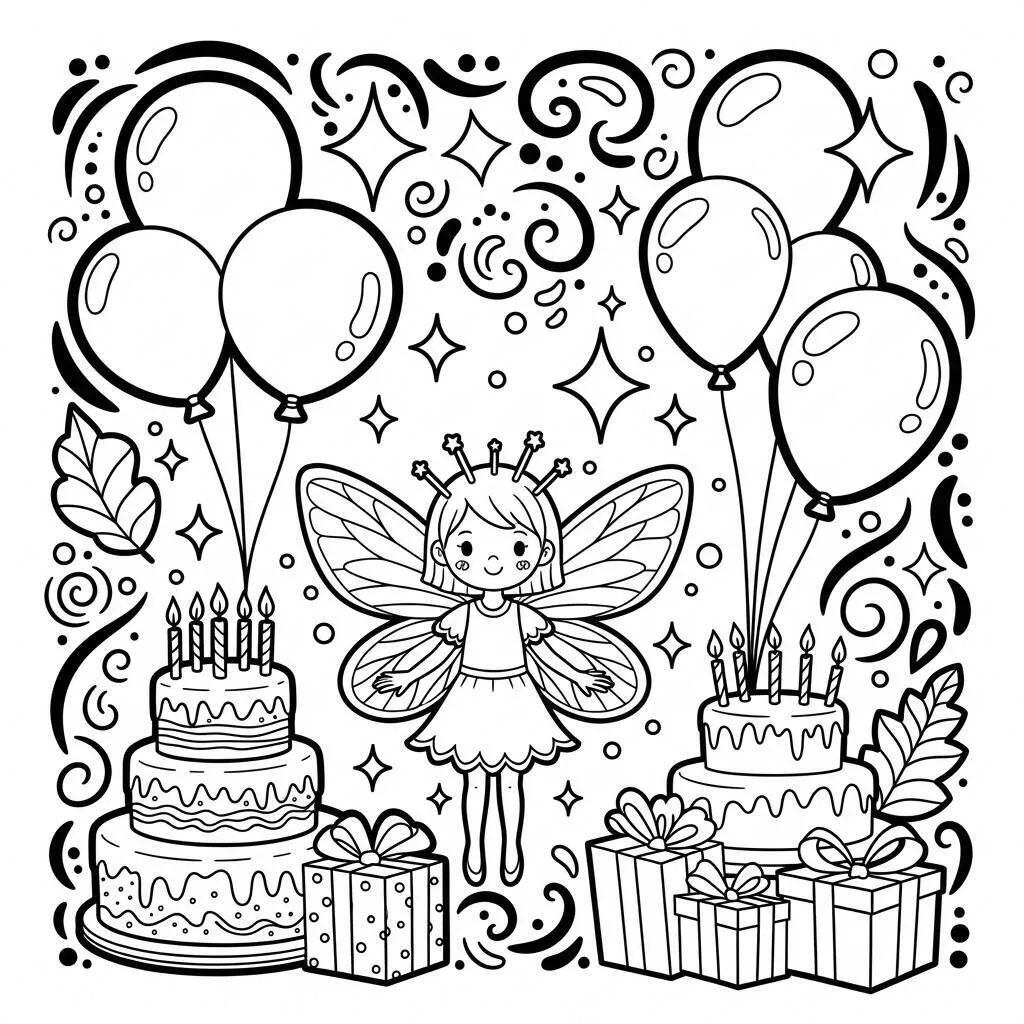 Desenho de Fada em uma Festa para Colorir