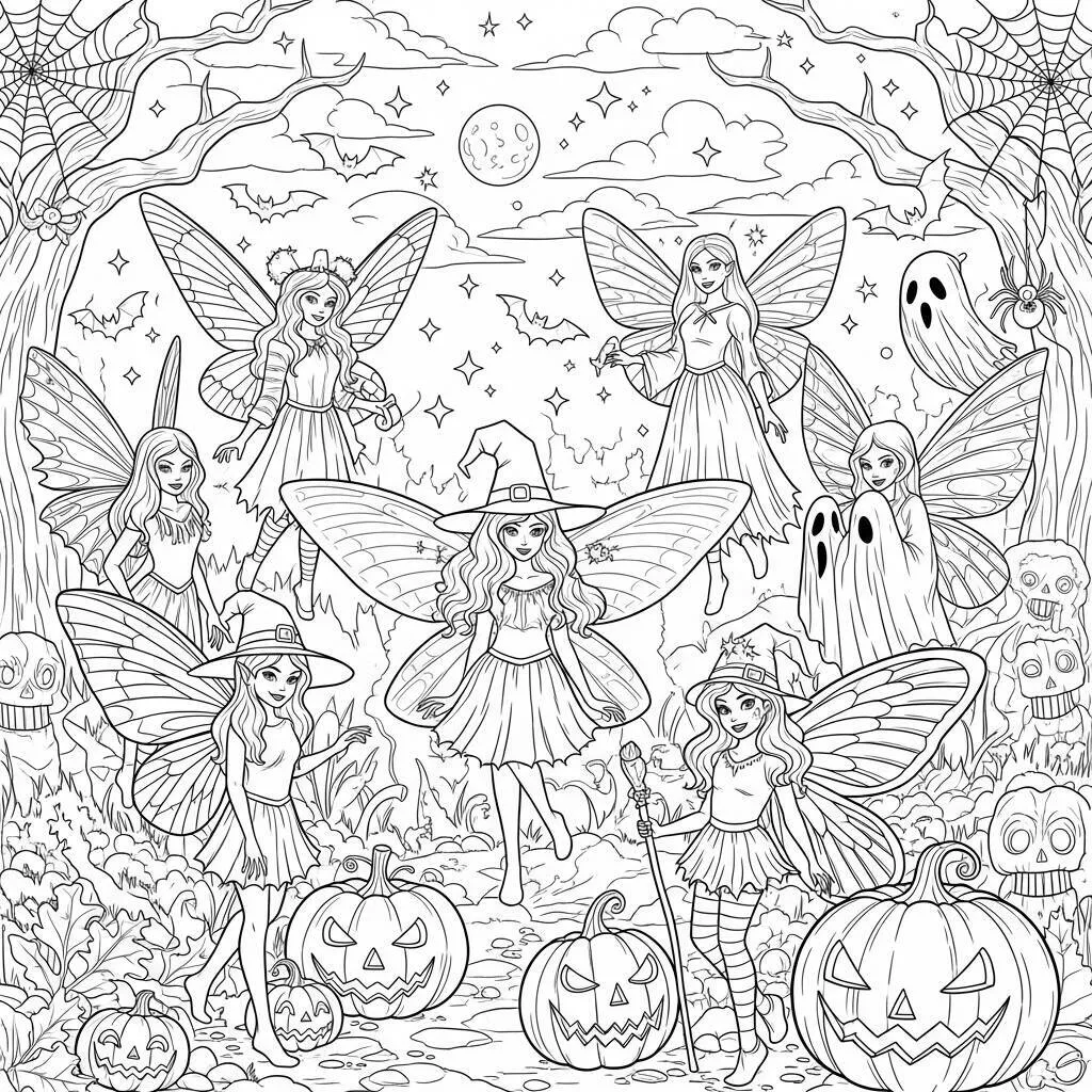 Desenho de Fadas de Halloween para Colorir
