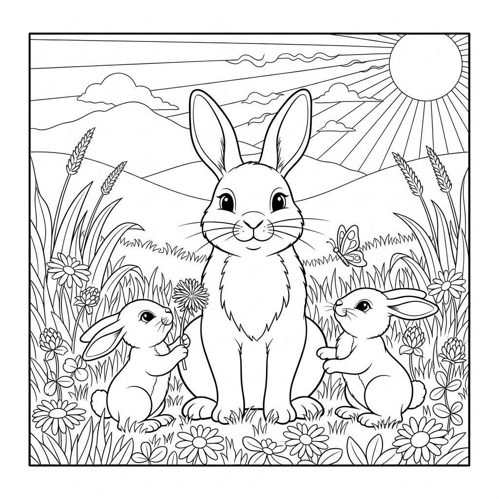 Desenho de Família de Coelhos para Colorir