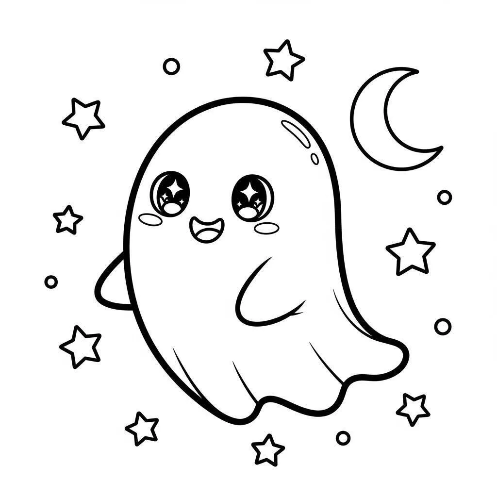 Desenho de Fantasma Kawaii para Colorir