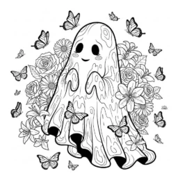 Desenho de Fantasma com Flores para Colorir
