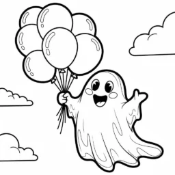 Coloriage fantôme et ballons