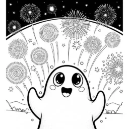 Desenho de Fantasma e Fogos de Artifício para Colorir