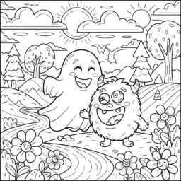 Desenho de Fantasma e Monstro para Colorir