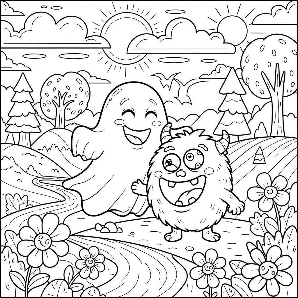 Desenho-de-Fantasma-e-Monstro-para-Colorir Desenho de Fantasma e Monstro para Colorir