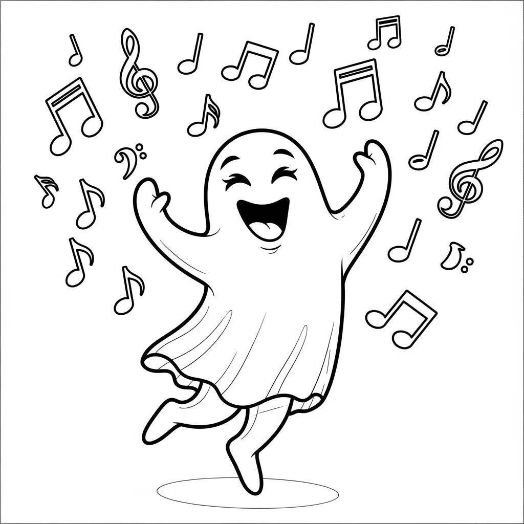 Desenho-de-Fantasma-e-Musica-para-Colorir Coloriage fantôme et musique