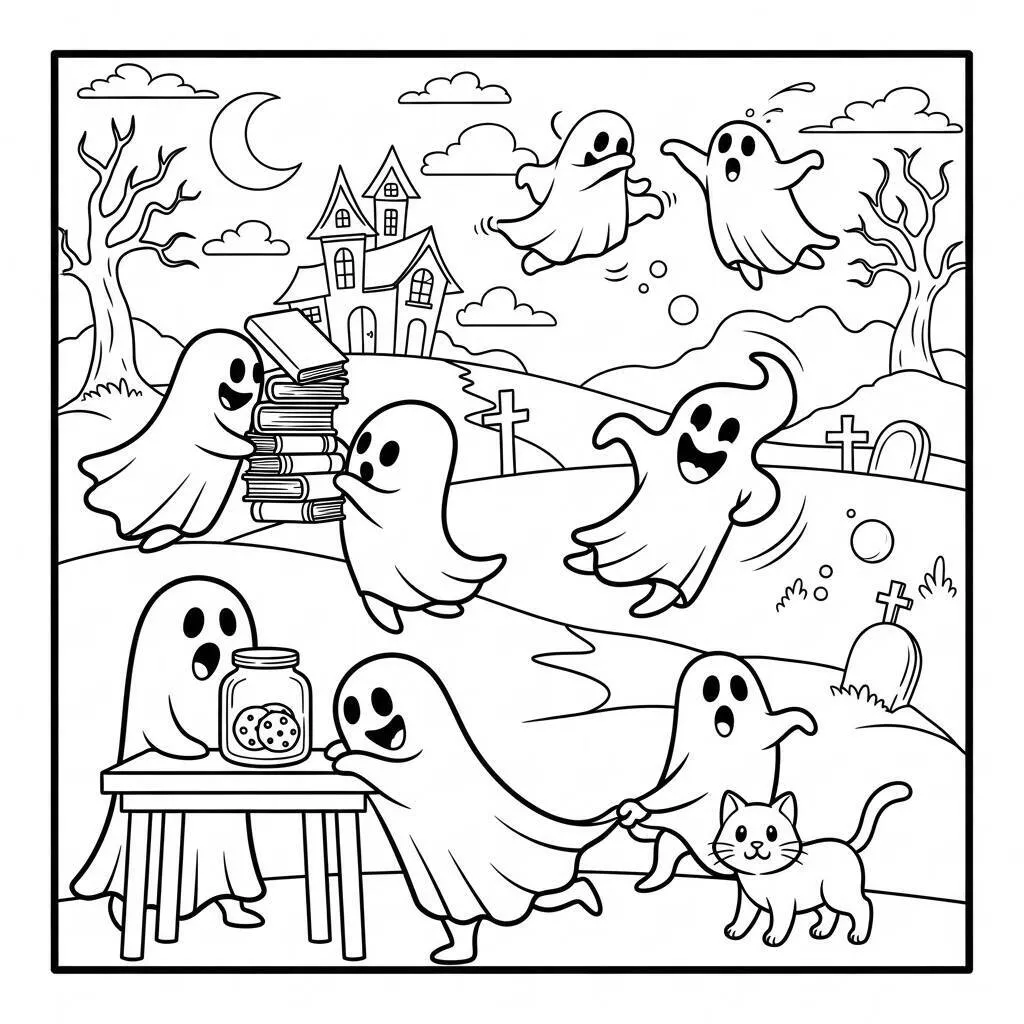 Desenho de Fantasmas Brincalhões para Colorir