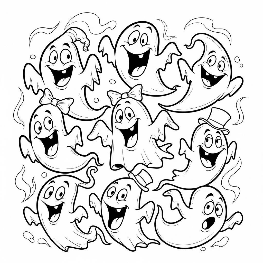 Desenho de Fantasmas Divertidos para Colorir