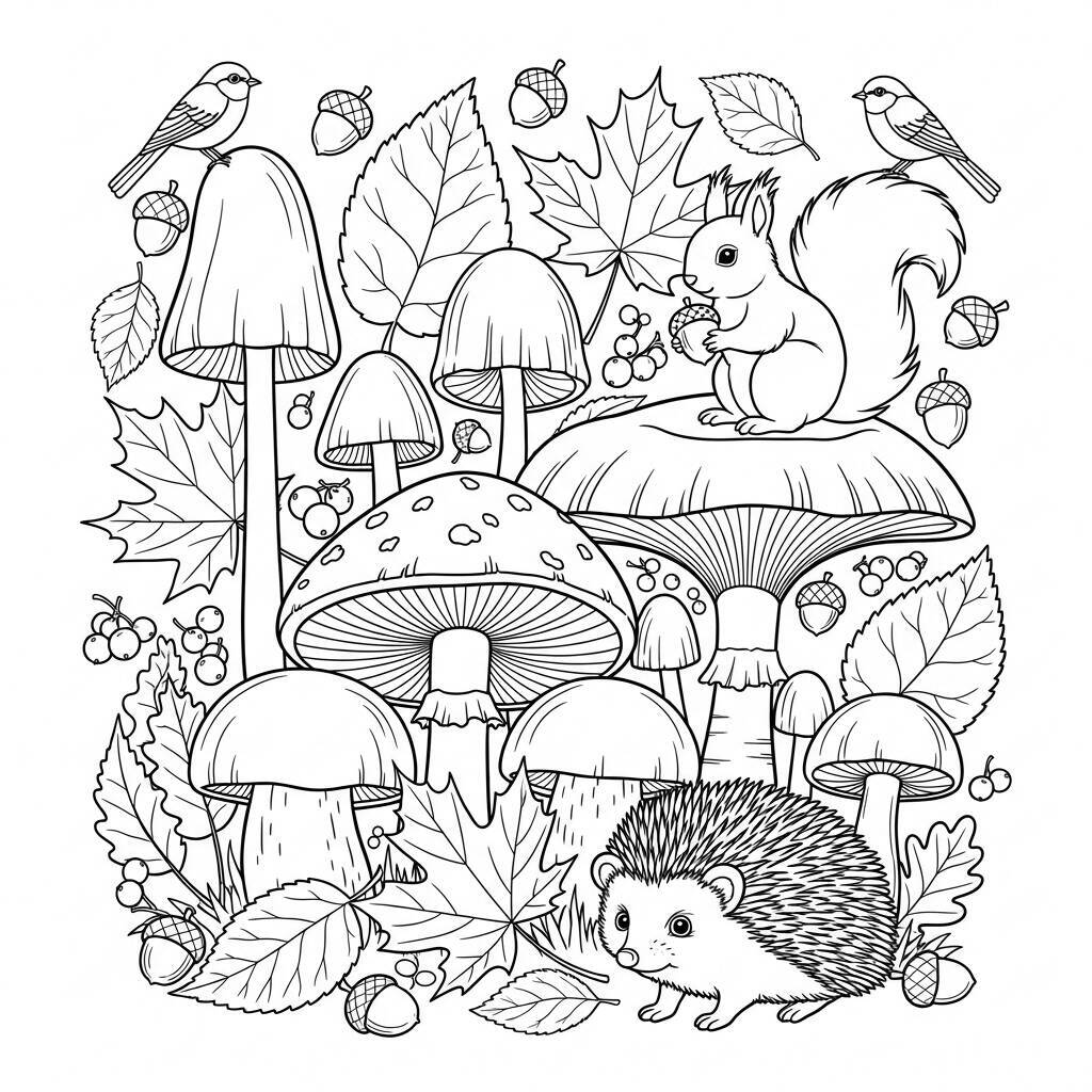 Coloriage de la faune et de la flore d'automne
