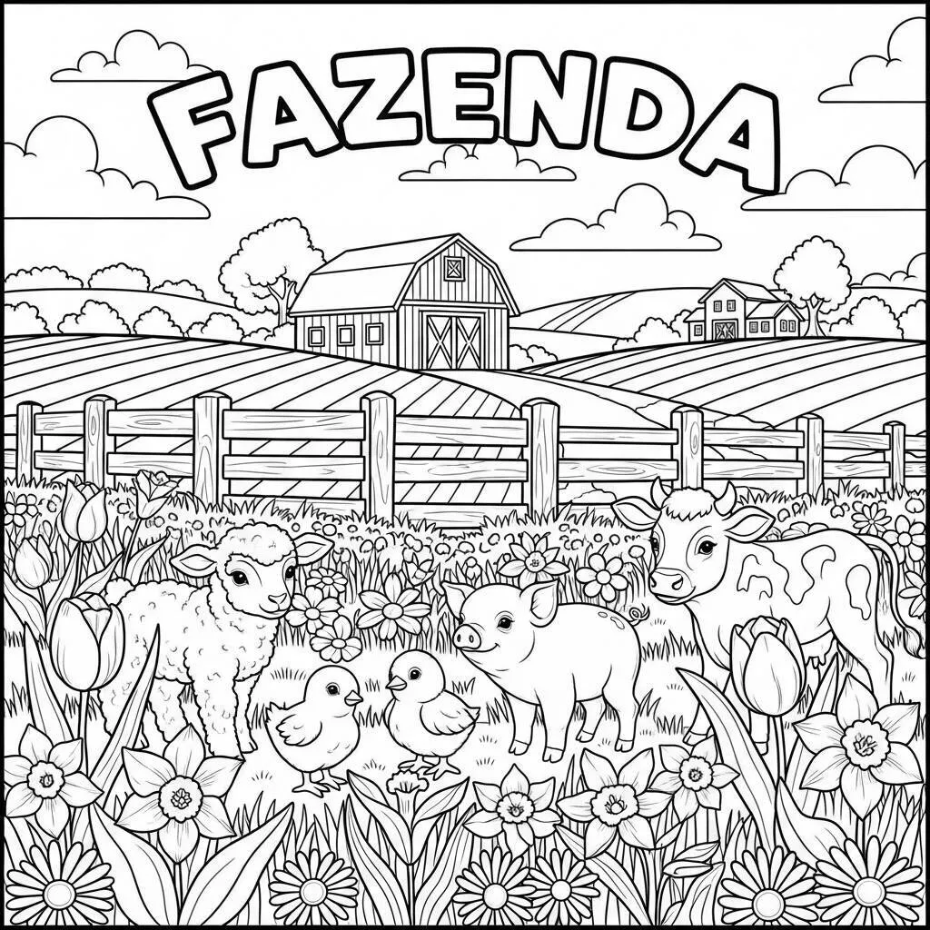 Desenho de Fazenda na Primavera para Colorir