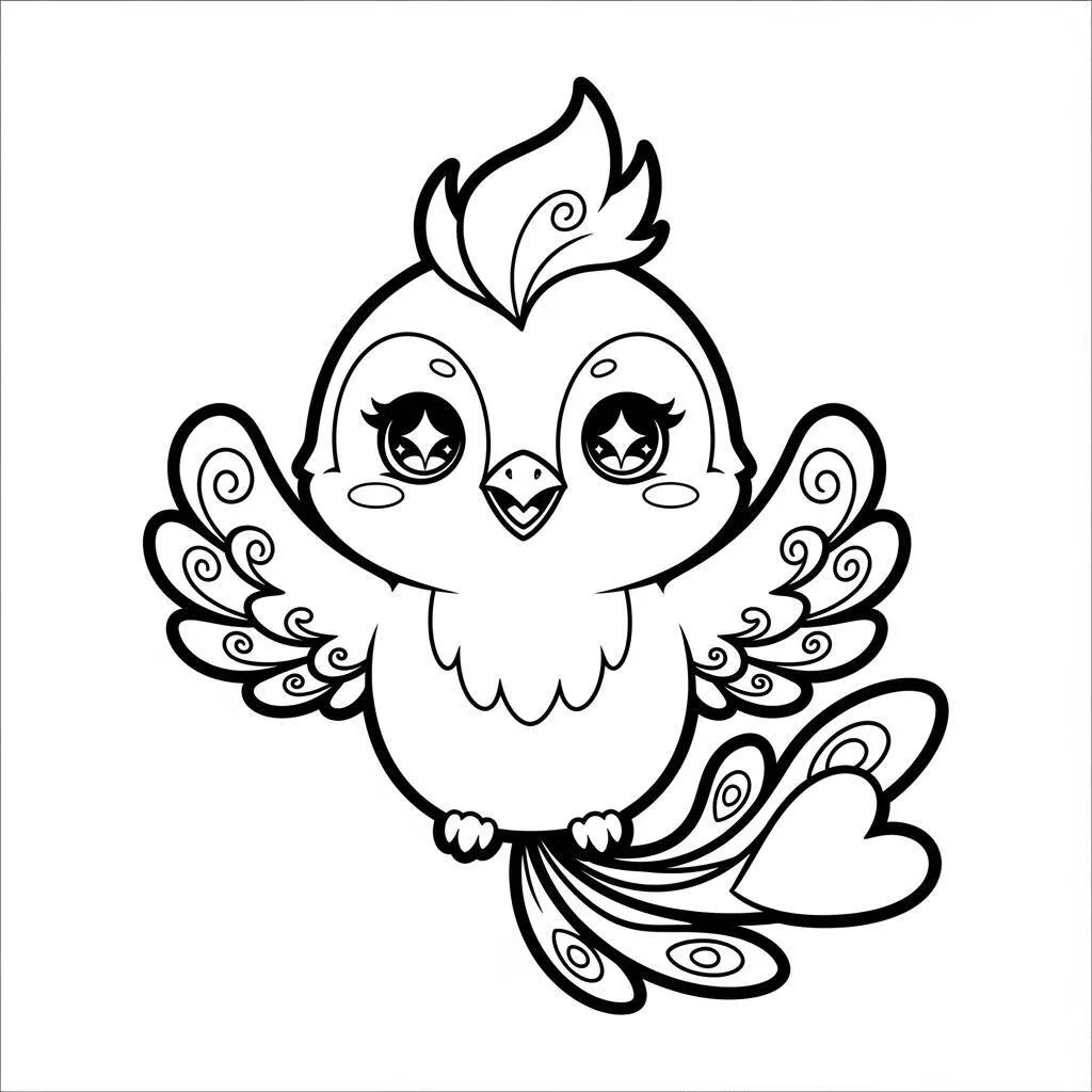 Desenho de Fênix Kawaii para Colorir