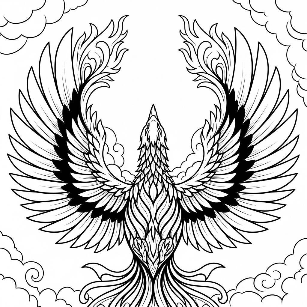 Desenho de Fênix Realista para Colorir