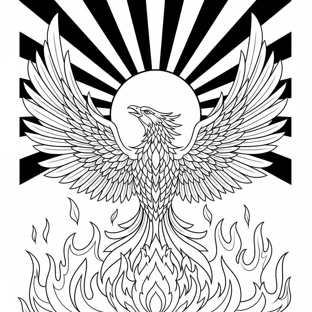 Desenho de Fênix e Sol para Colorir