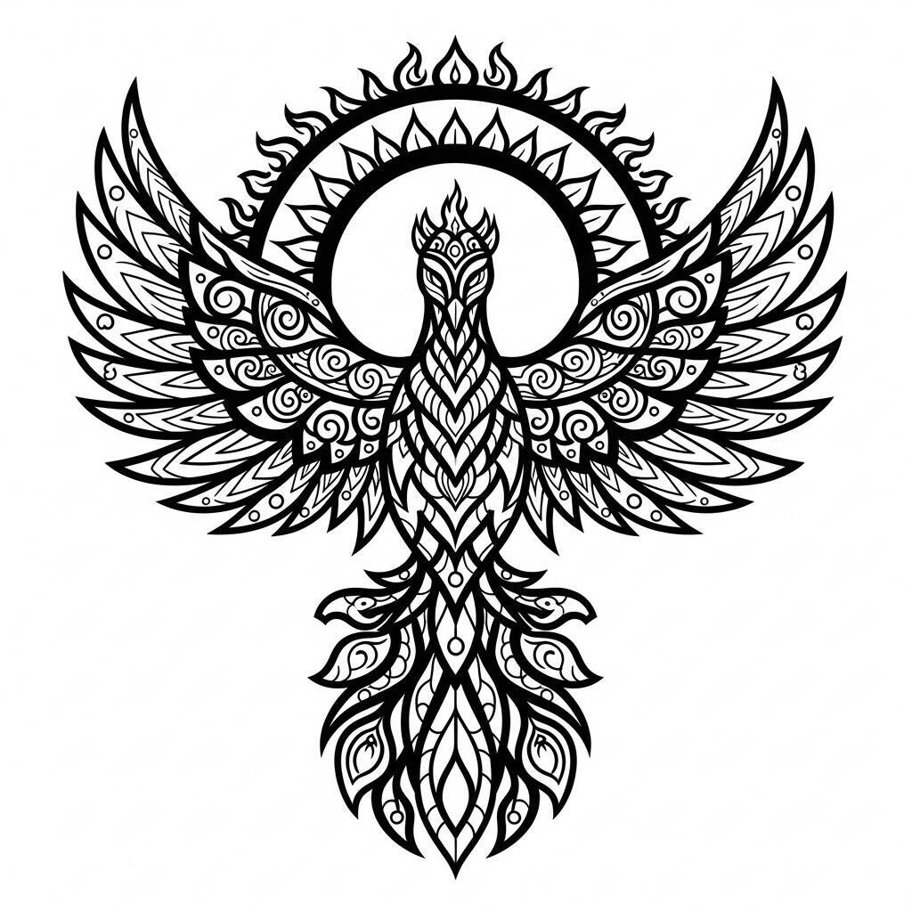 Desenho de Fênix em Estilo Tribal para Colorir