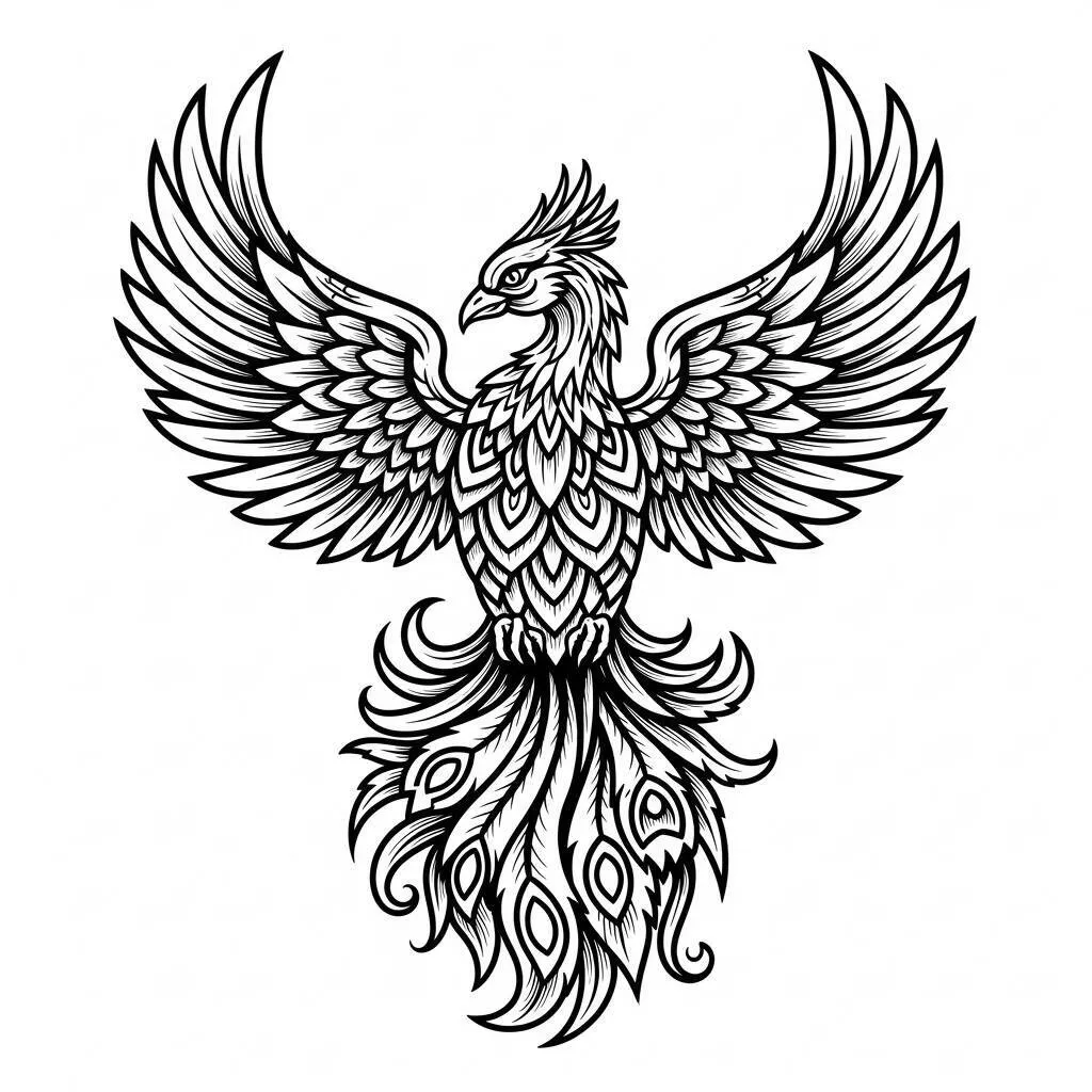 Desenho de Fênix em Estilo Vintage para Colorir