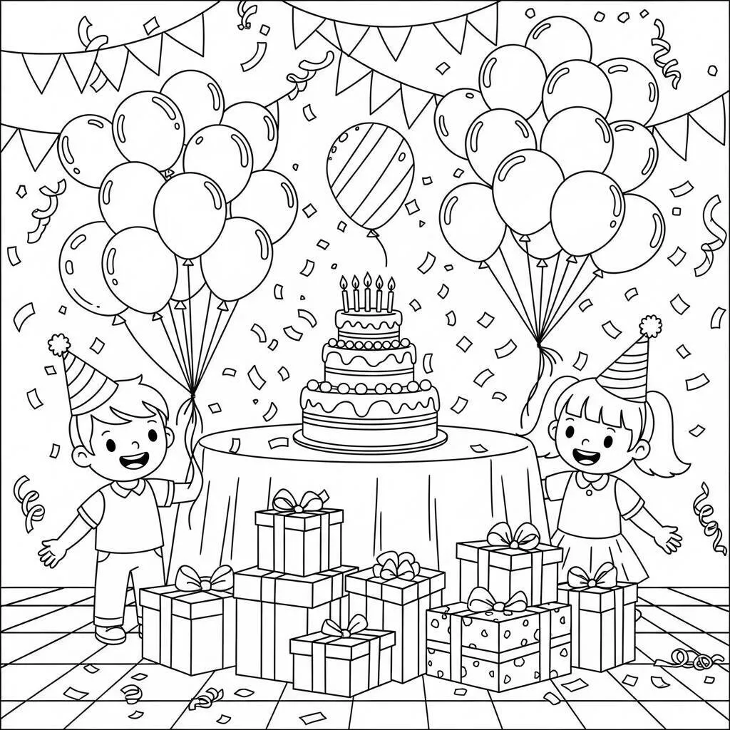 Desenho de Festa de Aniversário para Colorir