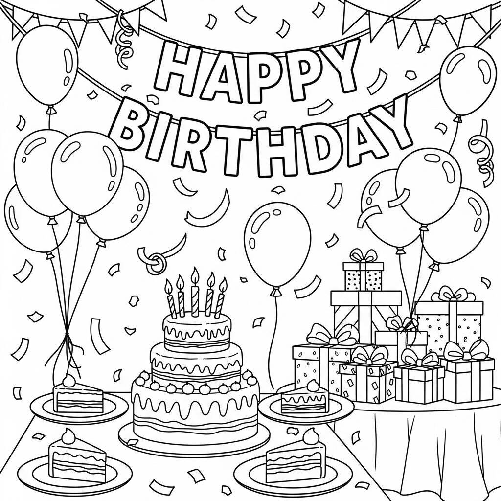 Coloriage de fête d'anniversaire