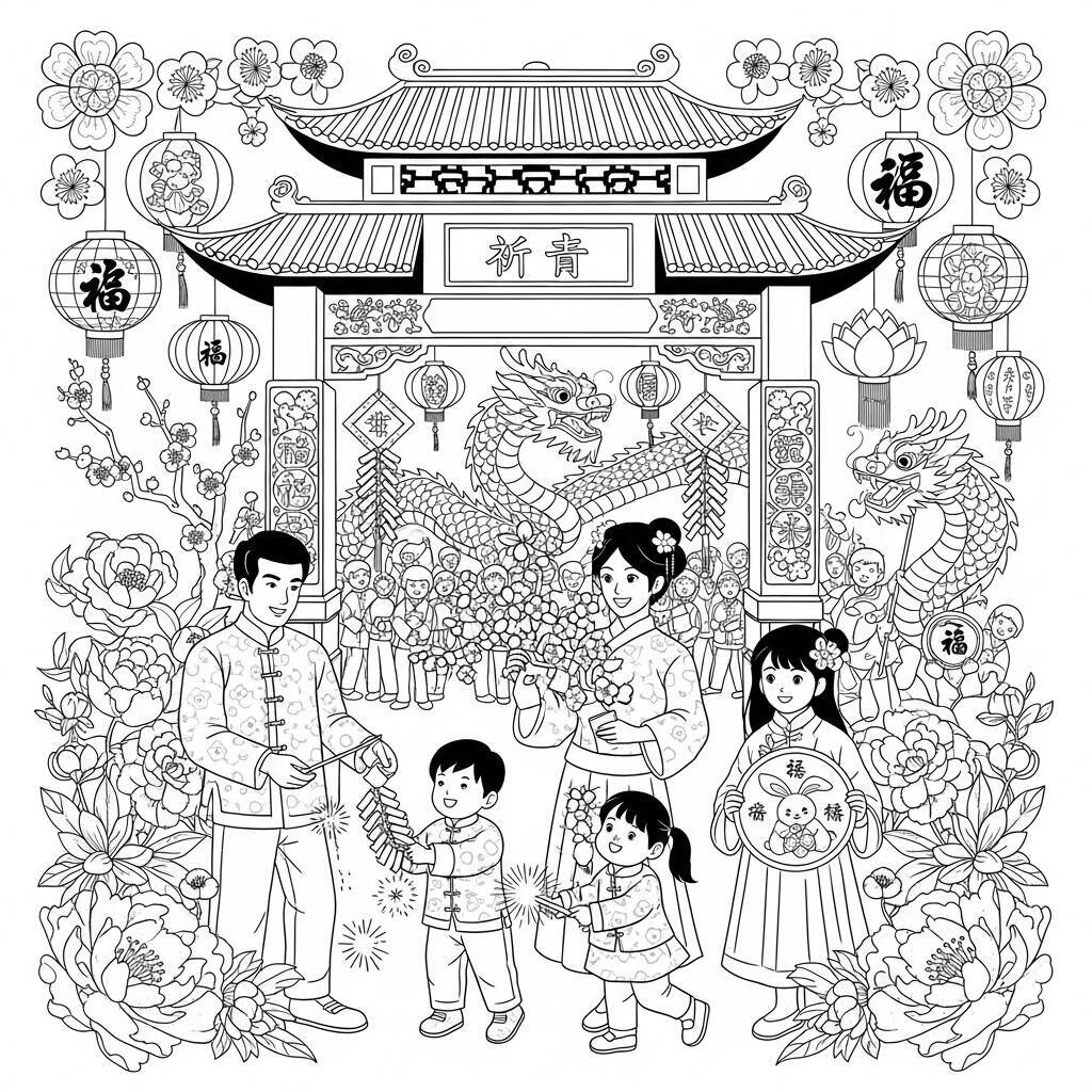 Desenho de Festa de Primavera para Colorir