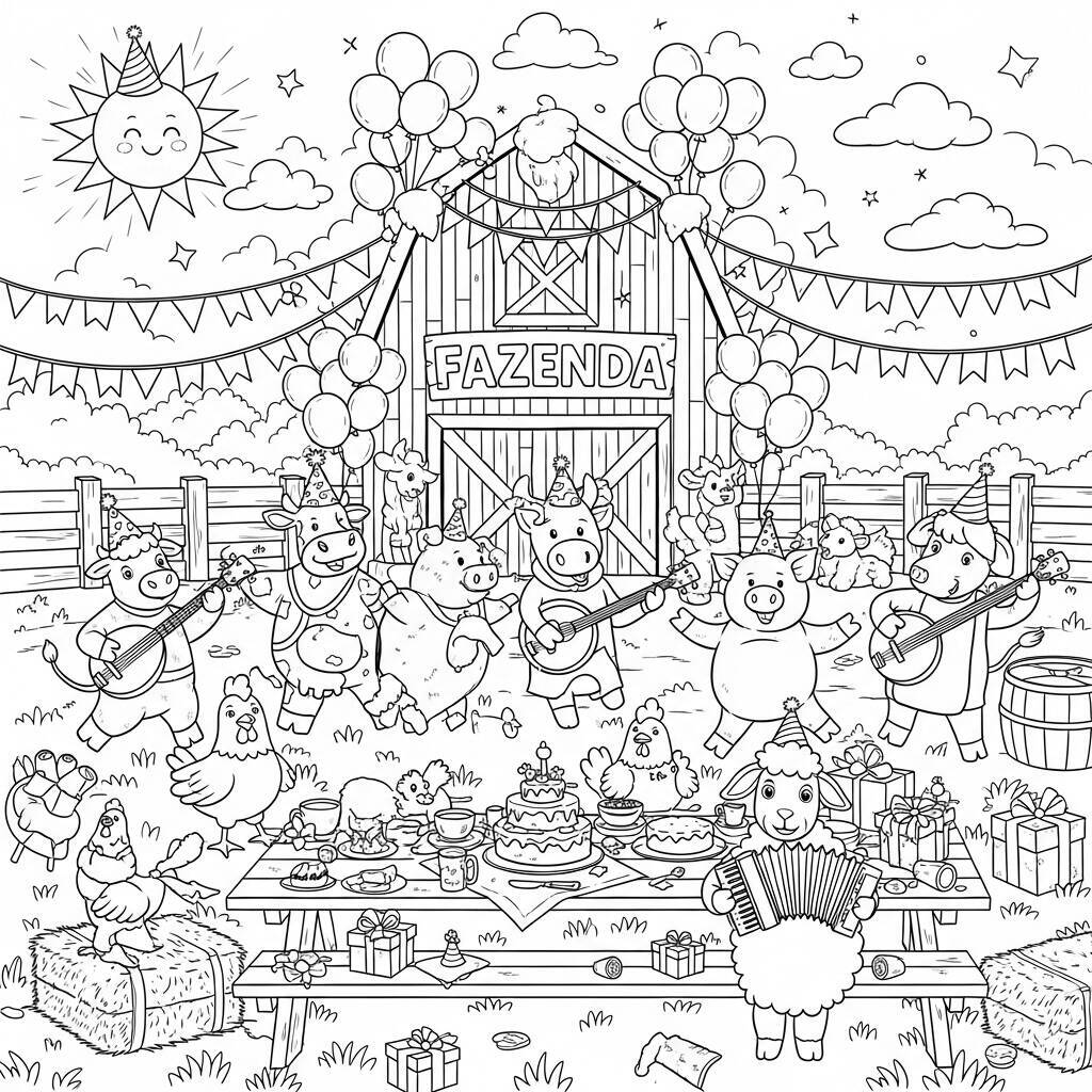 Desenho de Festa na Fazenda para Colorir