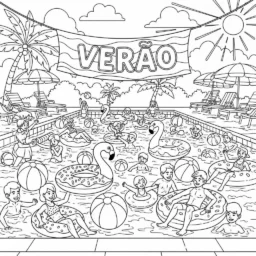Desenho de Festa na Piscina para Colorir
