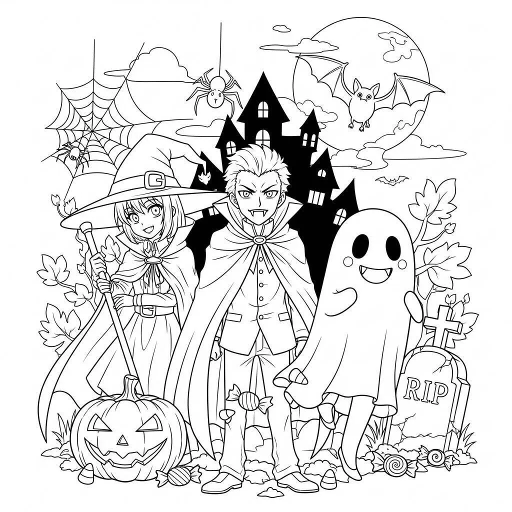 Desenho de Festas de Halloween Anime para Colorir