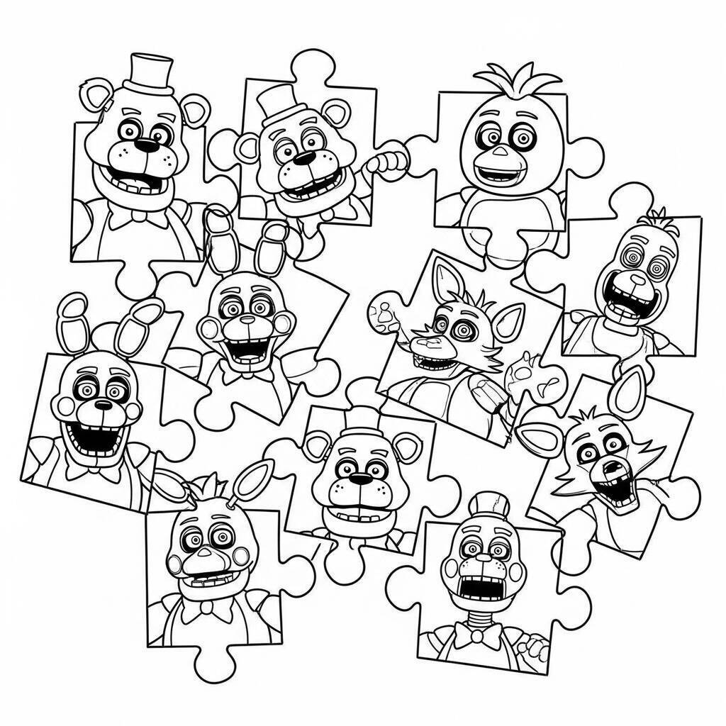 Desenho de Five Nights at Freddy's com quebra-cabeça para colorir