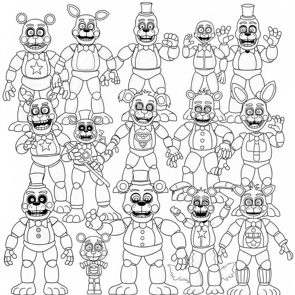 Desenho de Five Nights at Freddy's personagens em ação para colorir