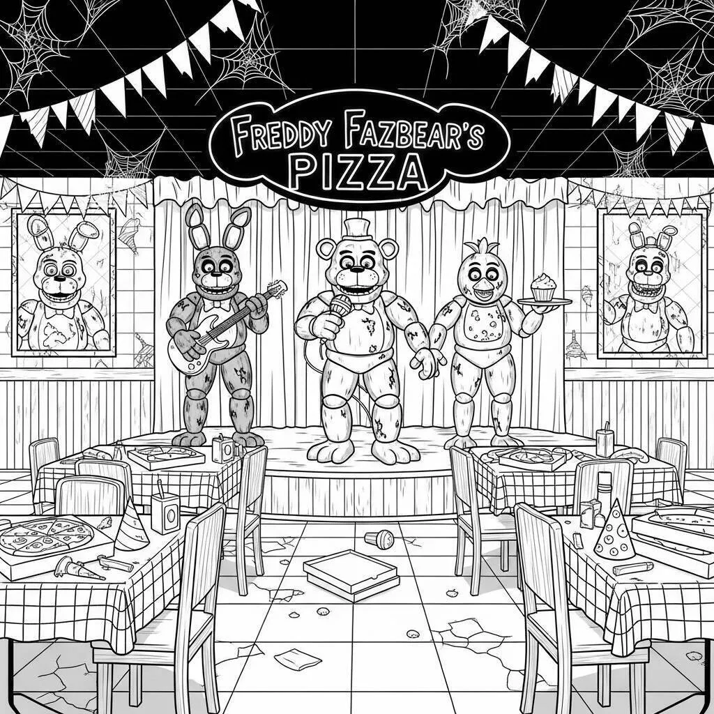 Desenho de Five Nights at Freddy's pizzeria para colorir