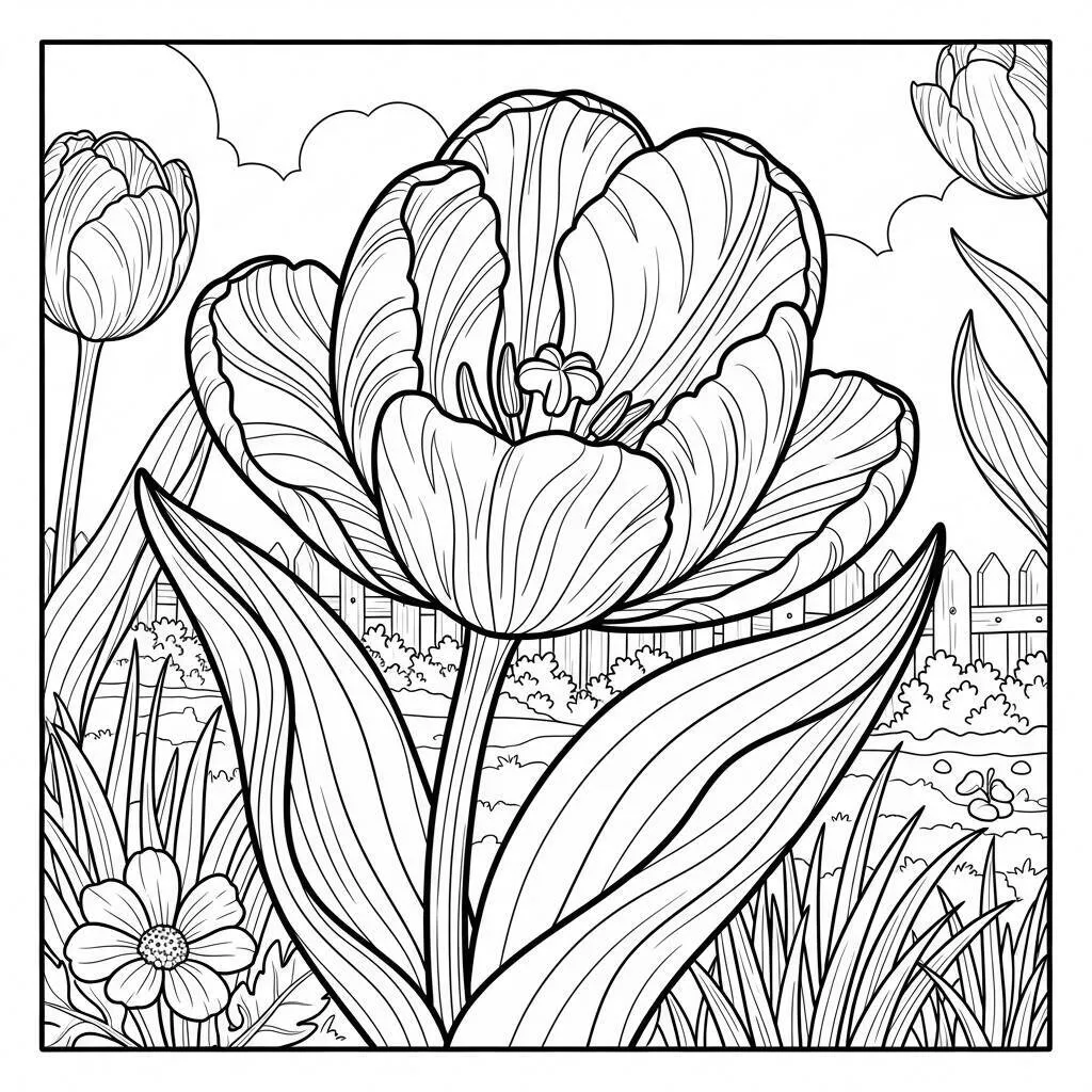 Desenho de Flor de Tulipa para Colorir