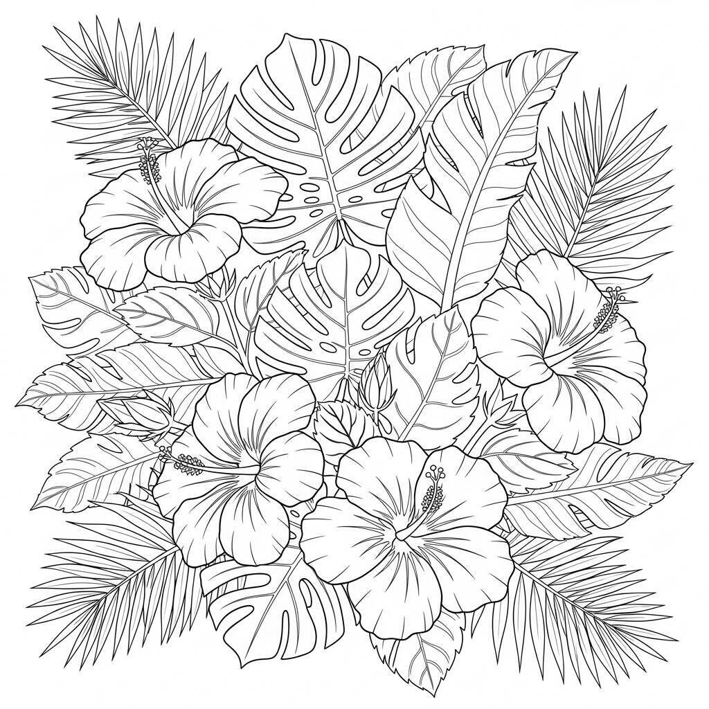Desenho de Flores Hibiscos para Colorir