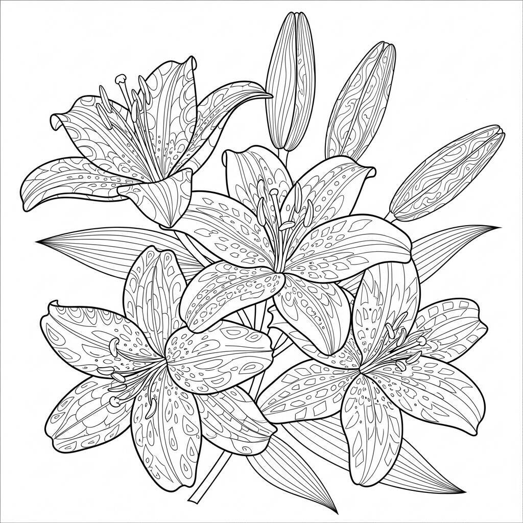 Desenho de Flores Lírios para Colorir