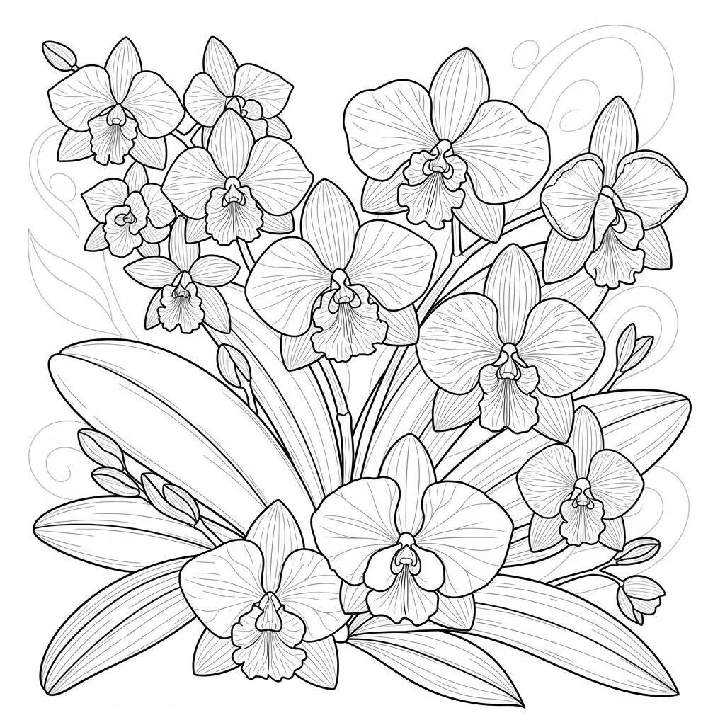 Desenho de Flores Orquídeas para Colorir