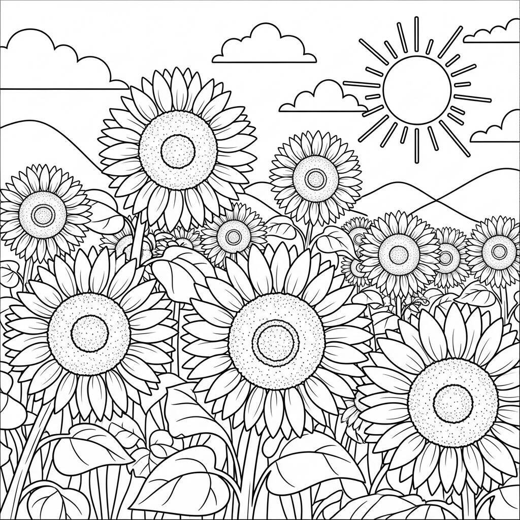 Desenho de Flores Sunflowers para Colorir
