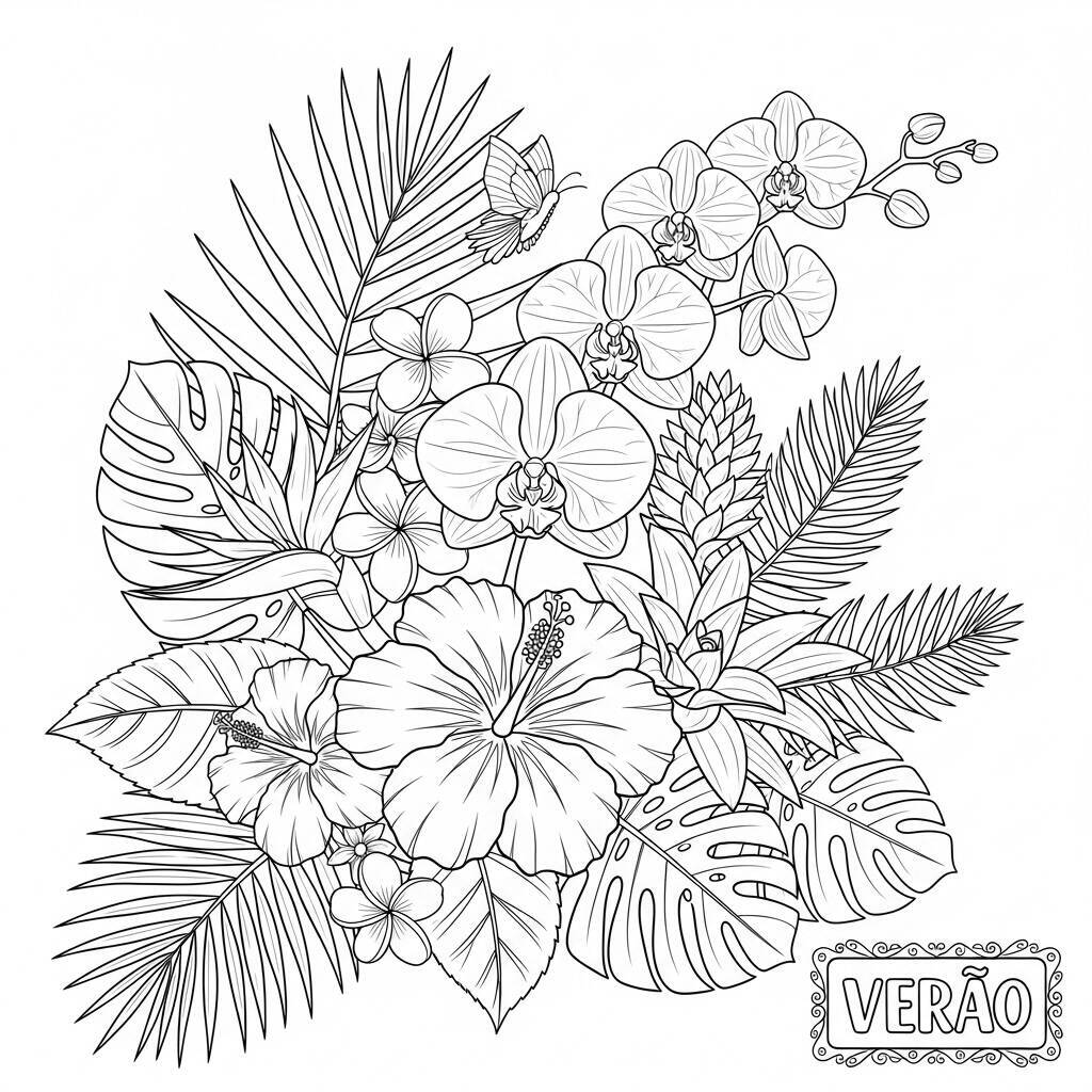 Desenho de Flores Tropicais para Colorir