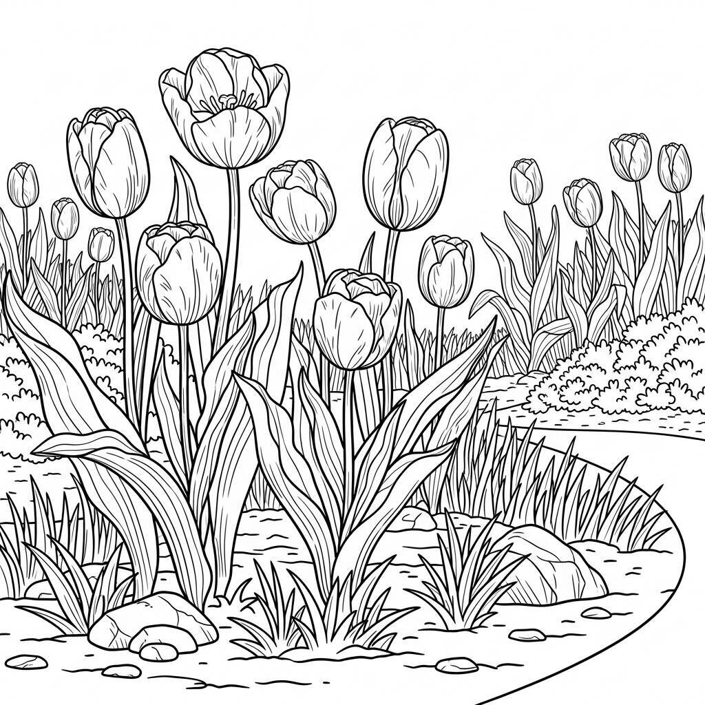 Tulip Flowers Coloring Page