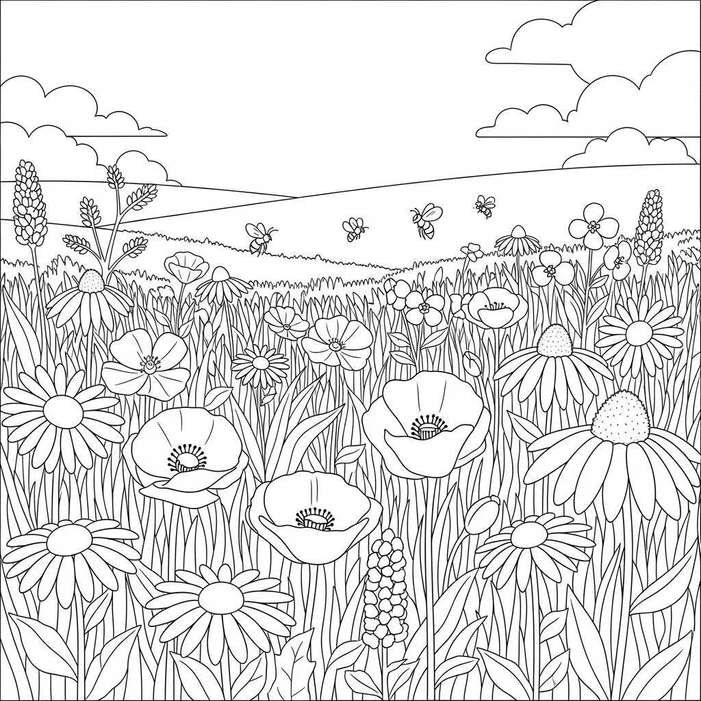 Desenho de Flores de Campo para Colorir