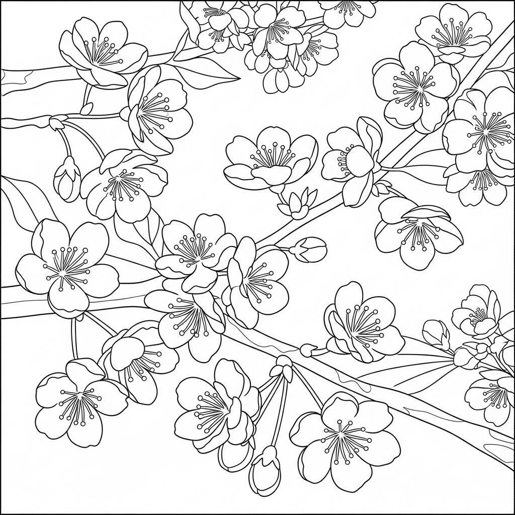 Desenho de Flores de Cerejeira para Colorir