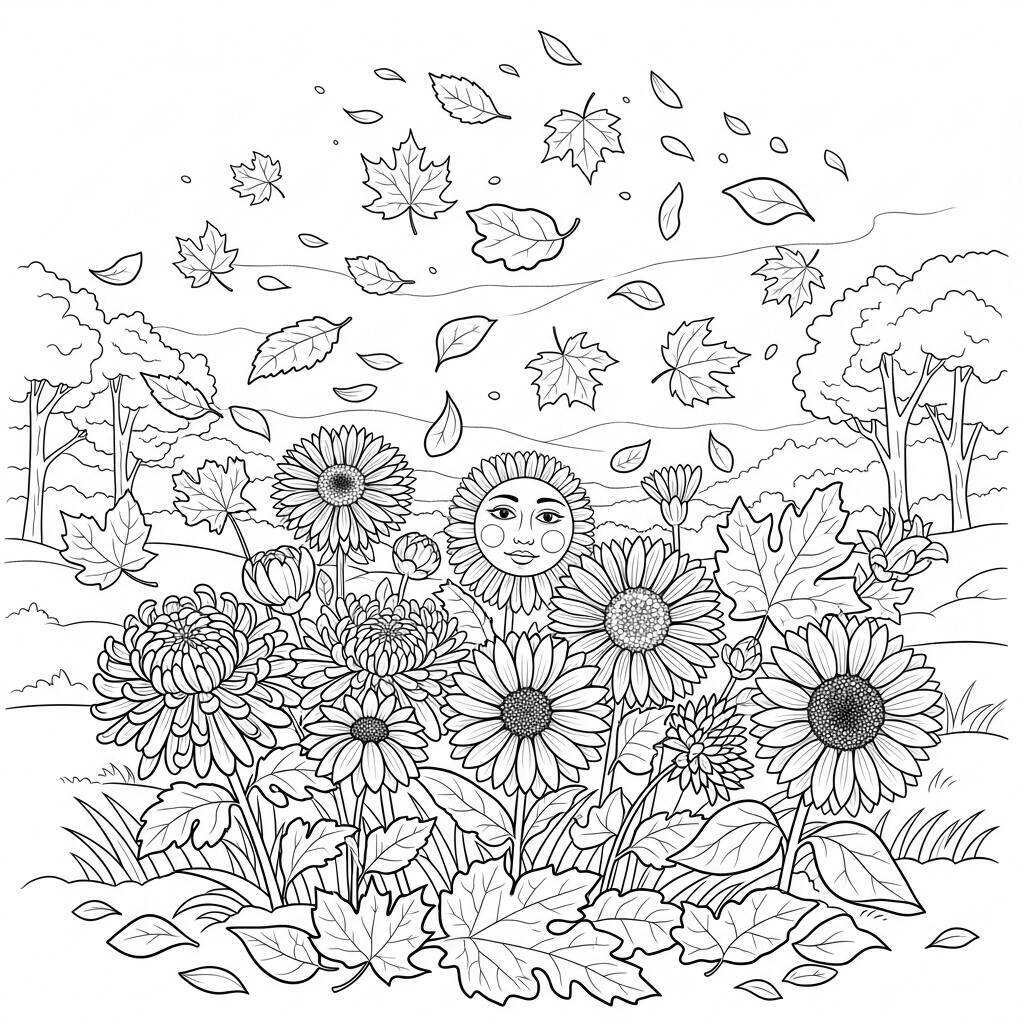Desenho de Flores de Outono para Colorir