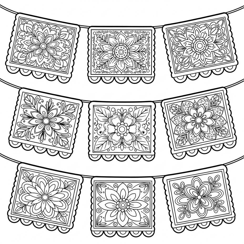 Desenho de Flores de Papel Picado para Colorir