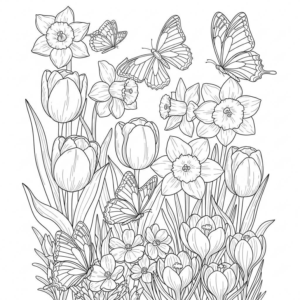 Desenho de Flores de Primavera para Colorir