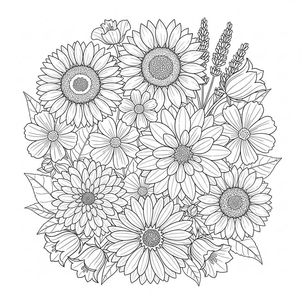 Desenho de Flores de Verão para Colorir