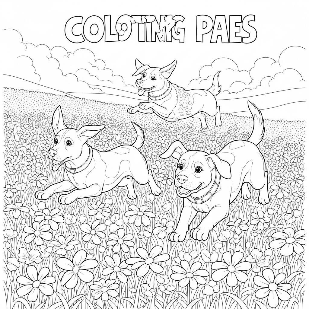 Desenho de Flores e Cães para Colorir
