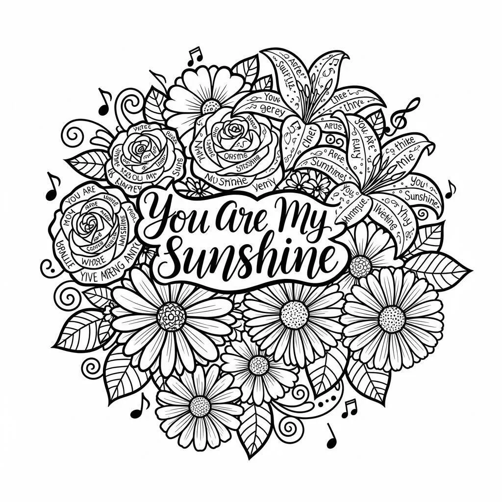 Desenho de Flores e Canções para Colorir