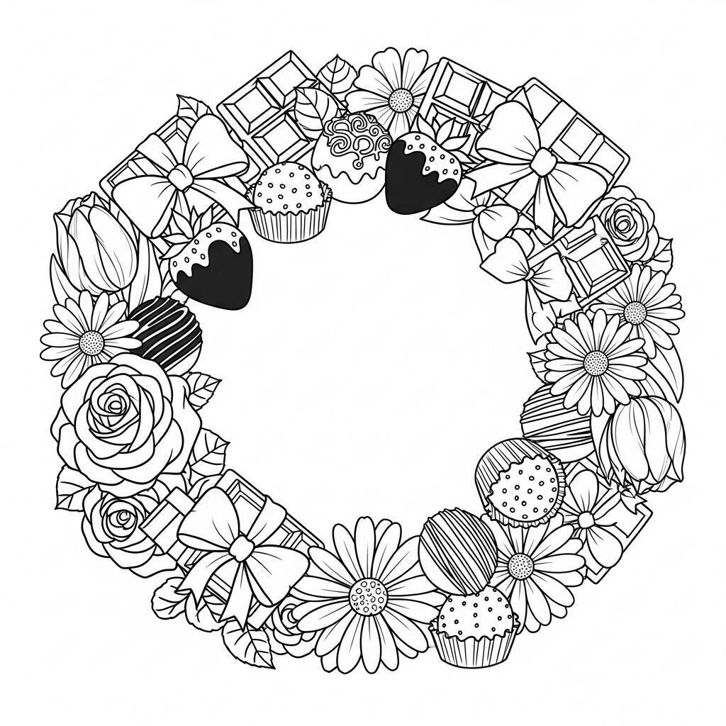 Desenho de Flores e Chocolate para Colorir