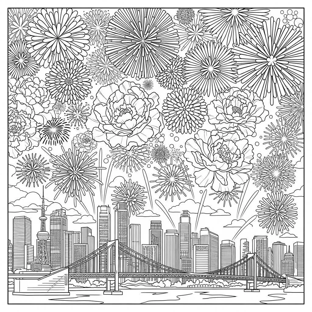 Desenho de Fogo de Artifício para Colorir